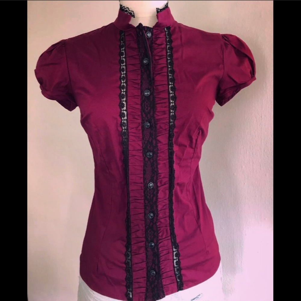 Morbid Threads Lace Goth Mandarin Button Up Blouse